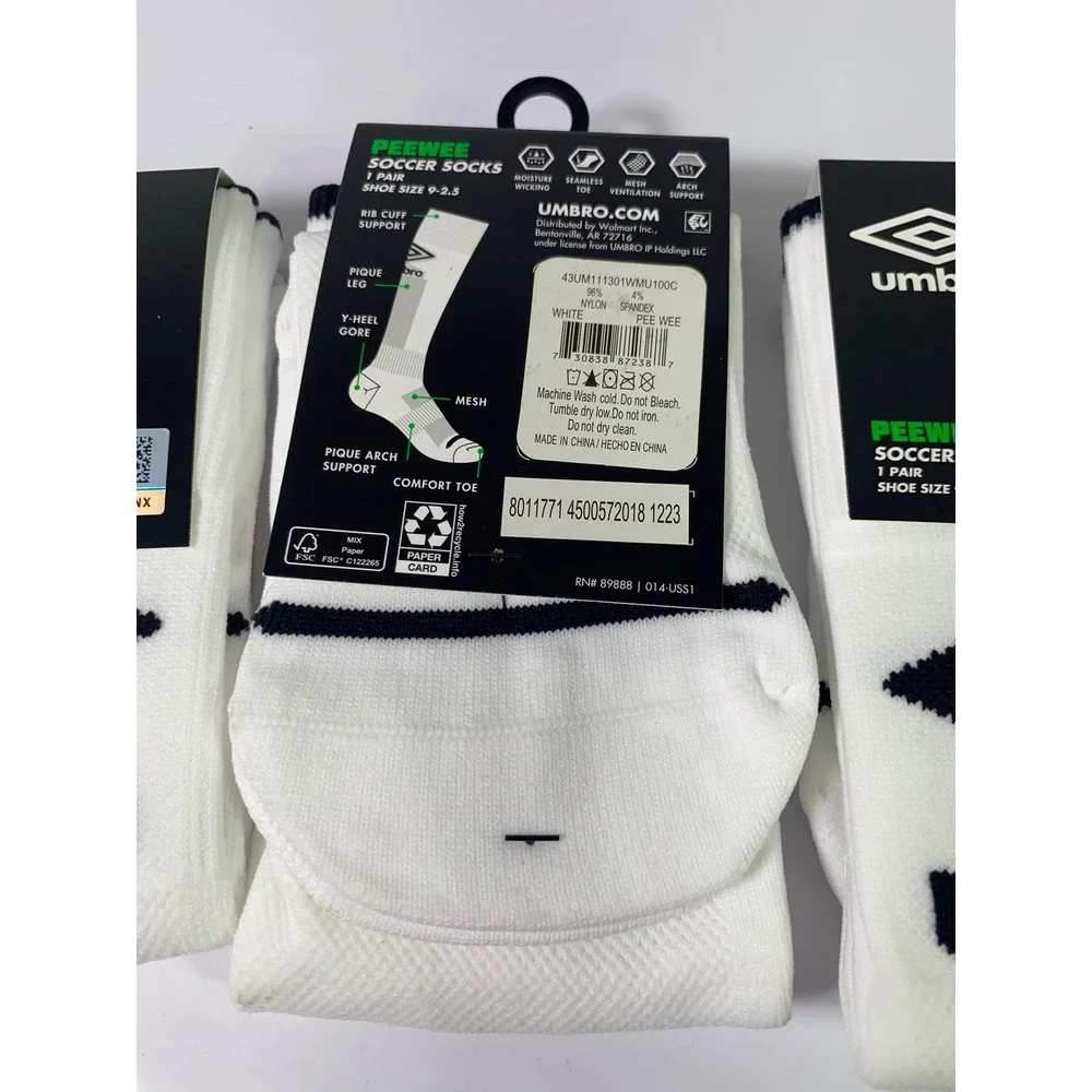 Umbro Pee Wee Soccer Socks White Black Diamond‎ Logo Kids Shoe Size 9-2.5